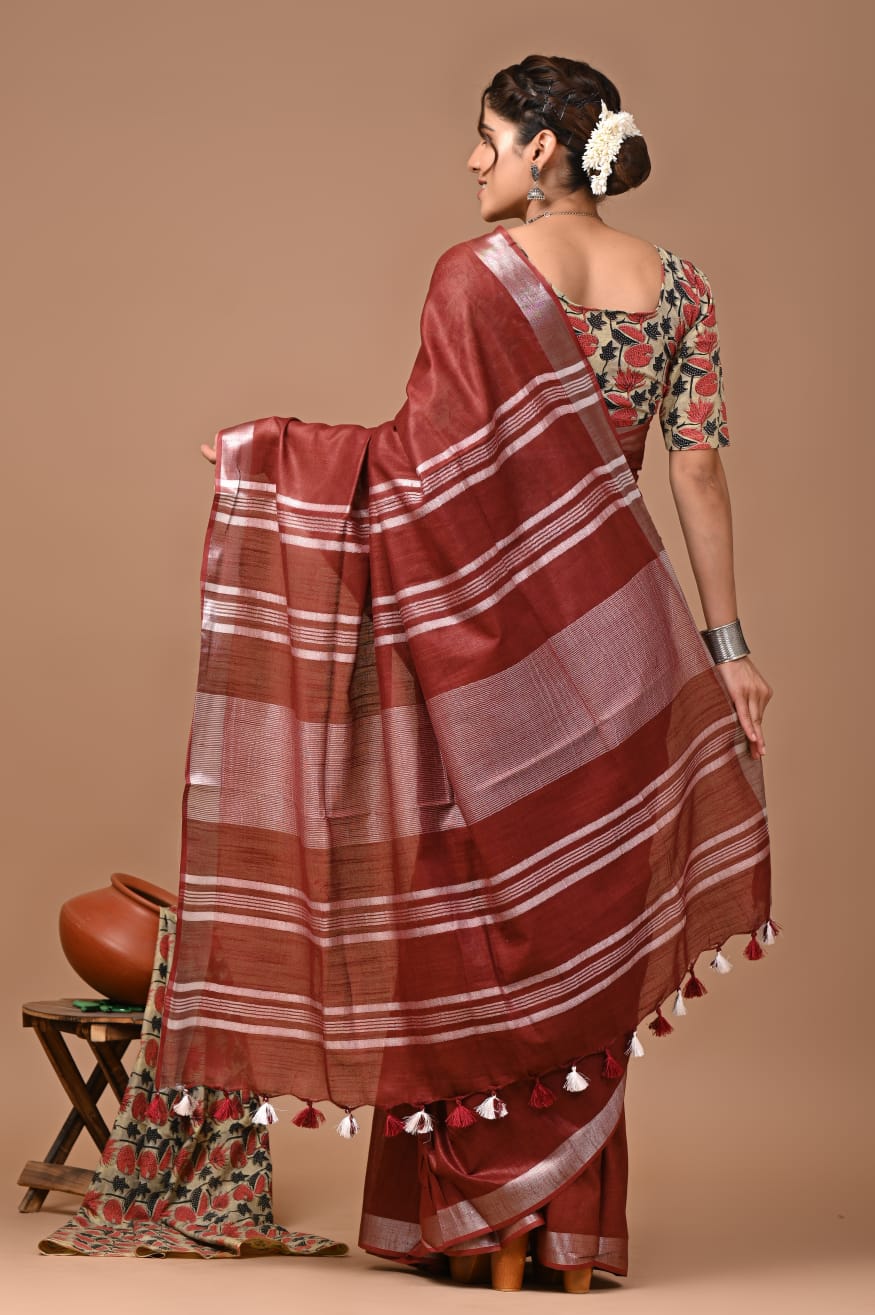 Shehej Saheli Brown Linen Saree