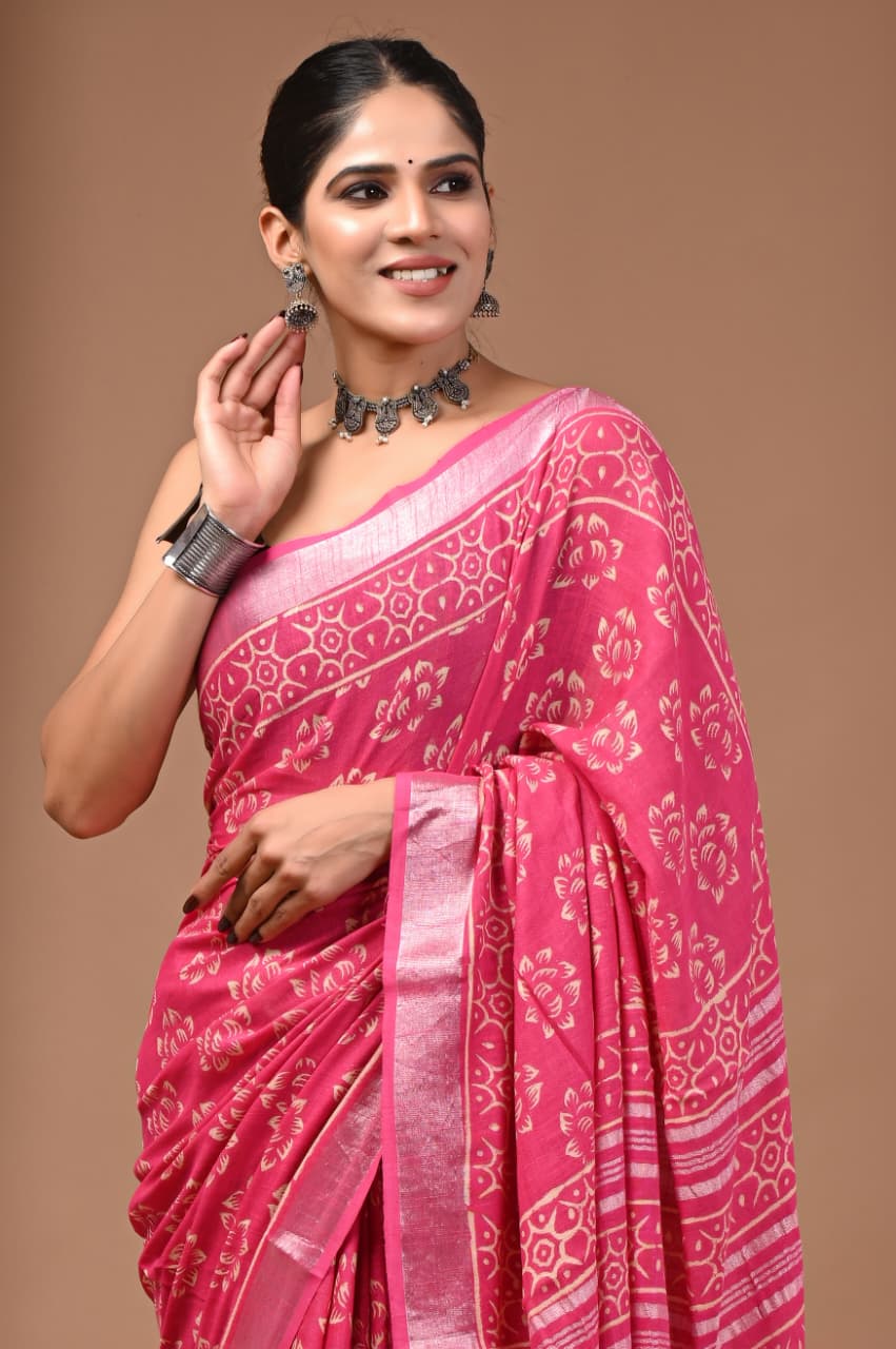 Gulabi Nazakat Linen Saree