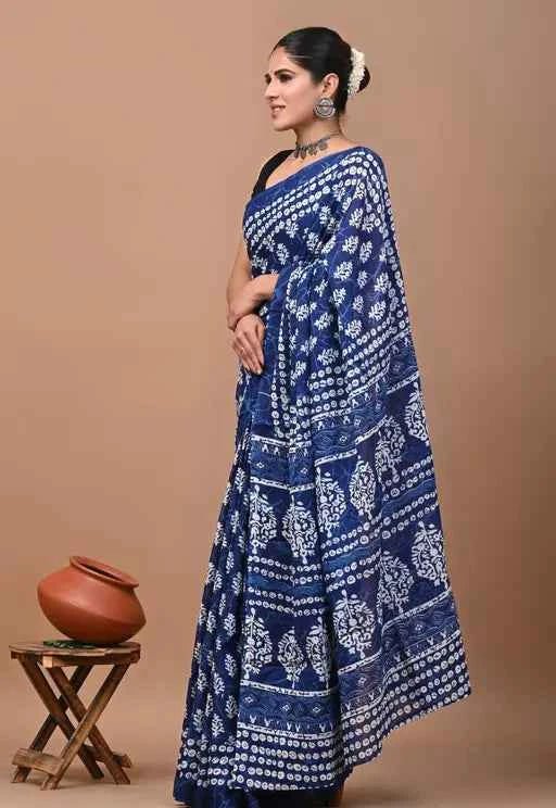 Neel Tarang Indigo Flow Mulmul Cotton Saree