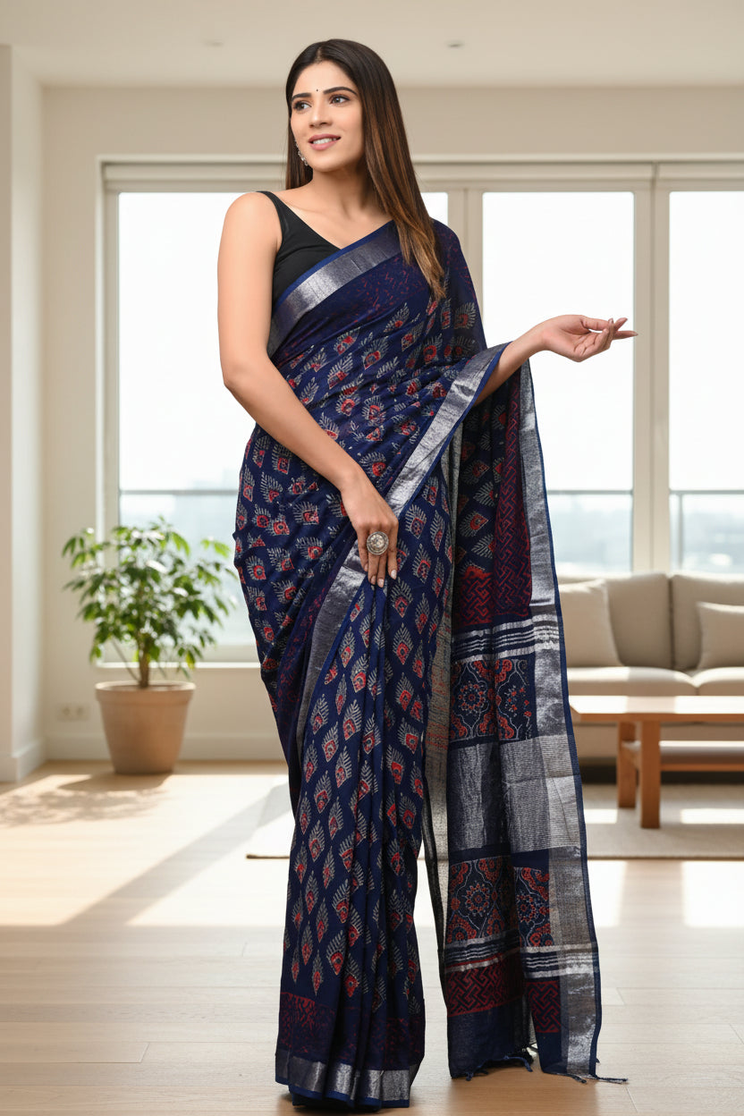 Mohak Moorni Indigo Linen Saree
