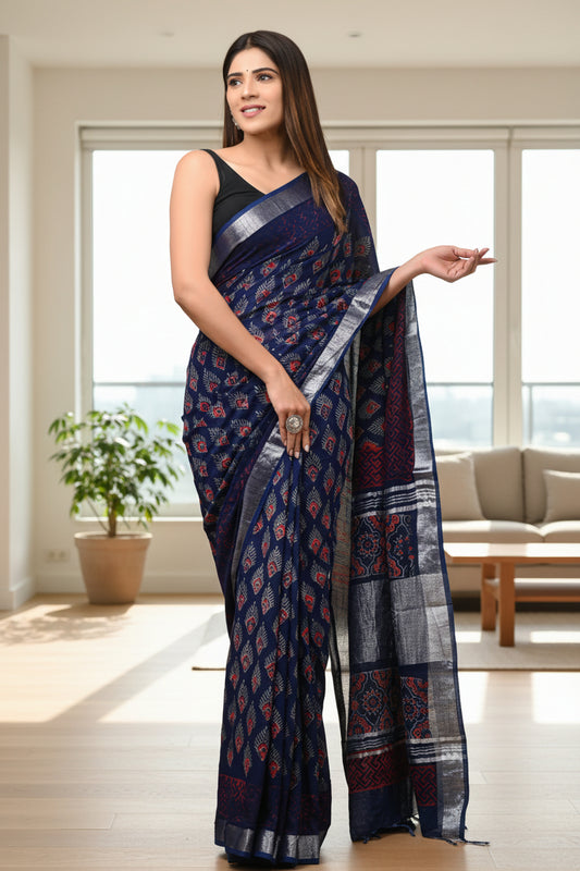 Mohak Moorni Indigo Linen Saree