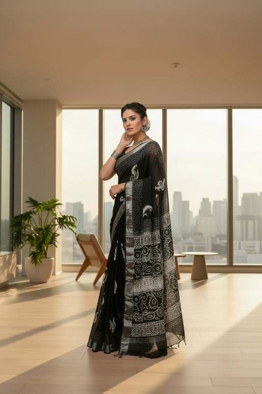 Salt and Pepper Linen Saree