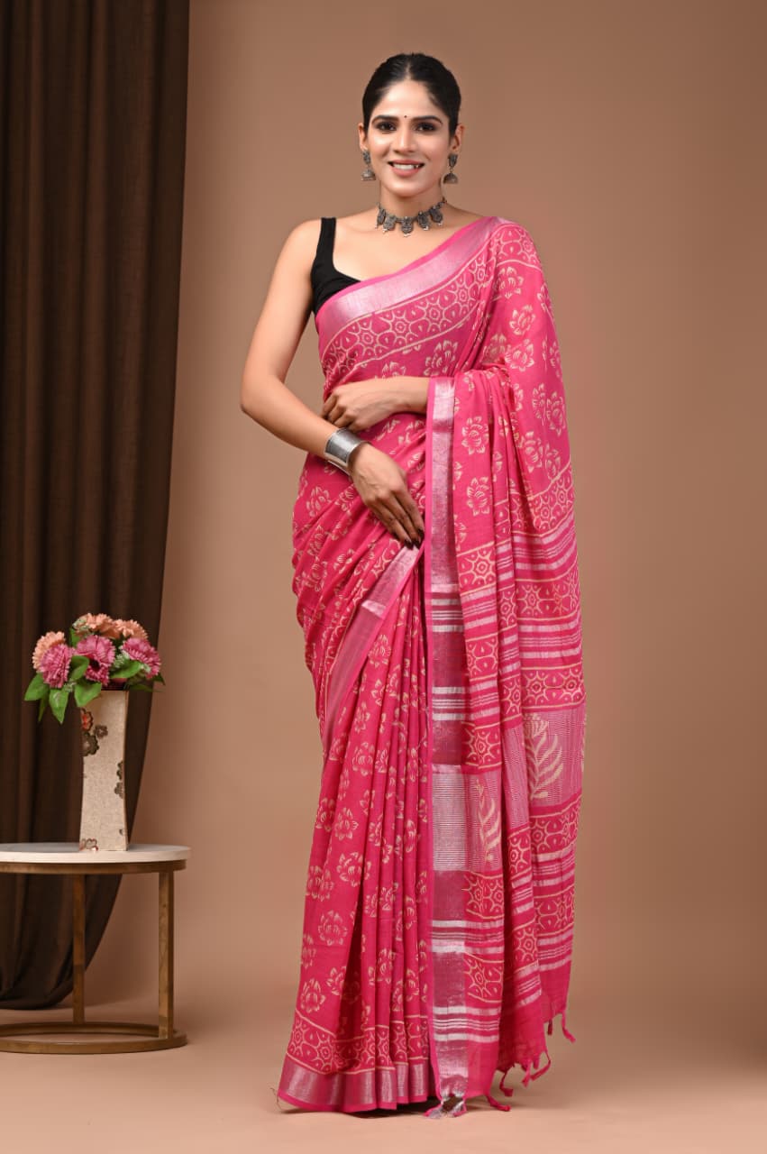 Gulabi Nazakat Linen Saree