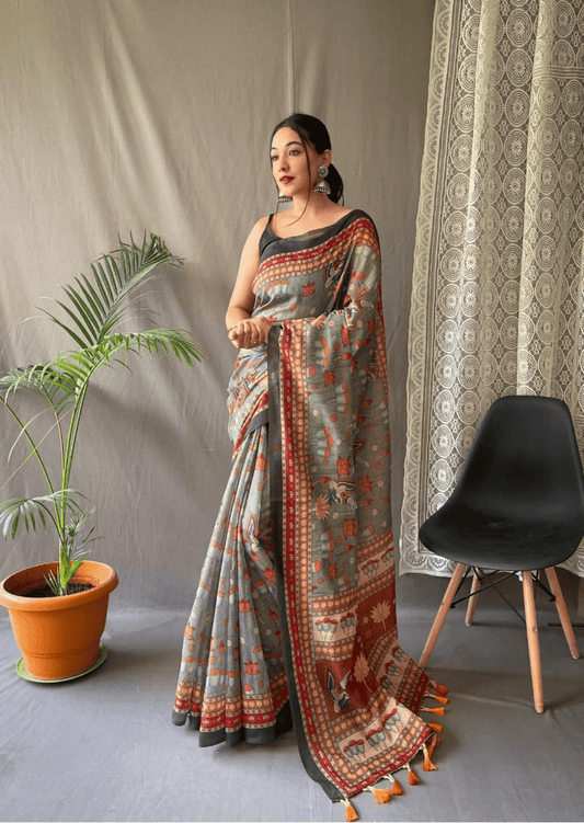 Divyanka Kalamkari Malai Cotton Saree-0