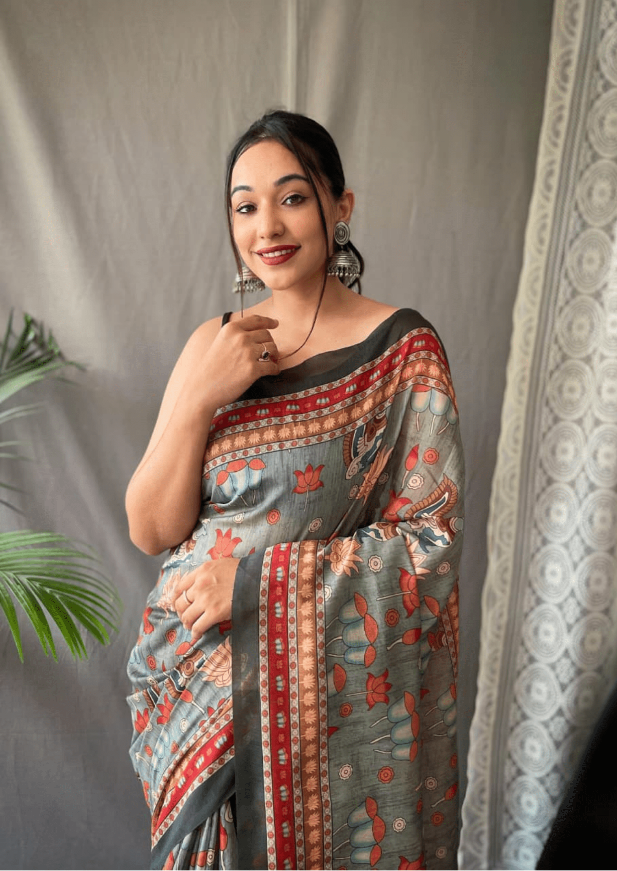 Divyanka Kalamkari Malai Cotton Saree-1