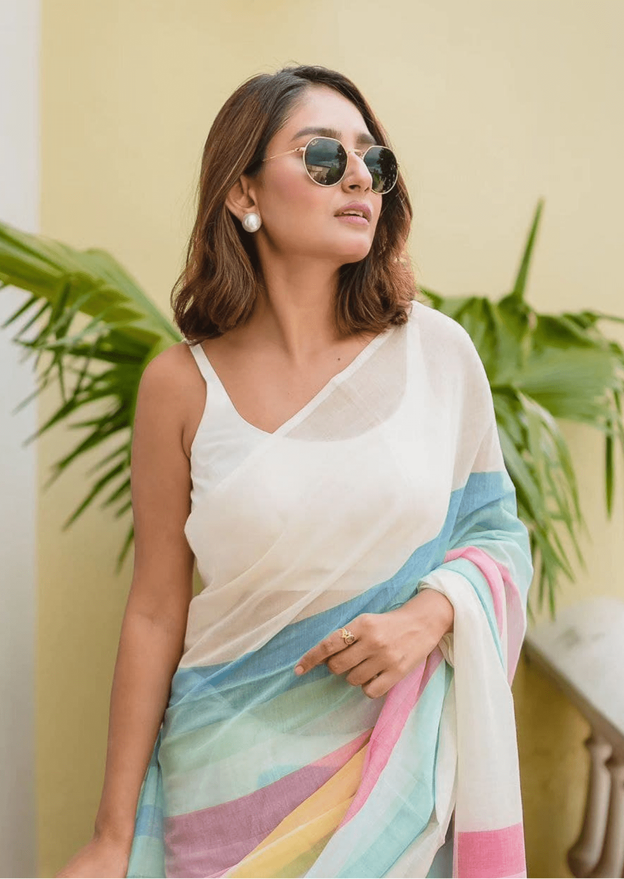 Ira Multicolor Pastel Stripe Linen Saree-1