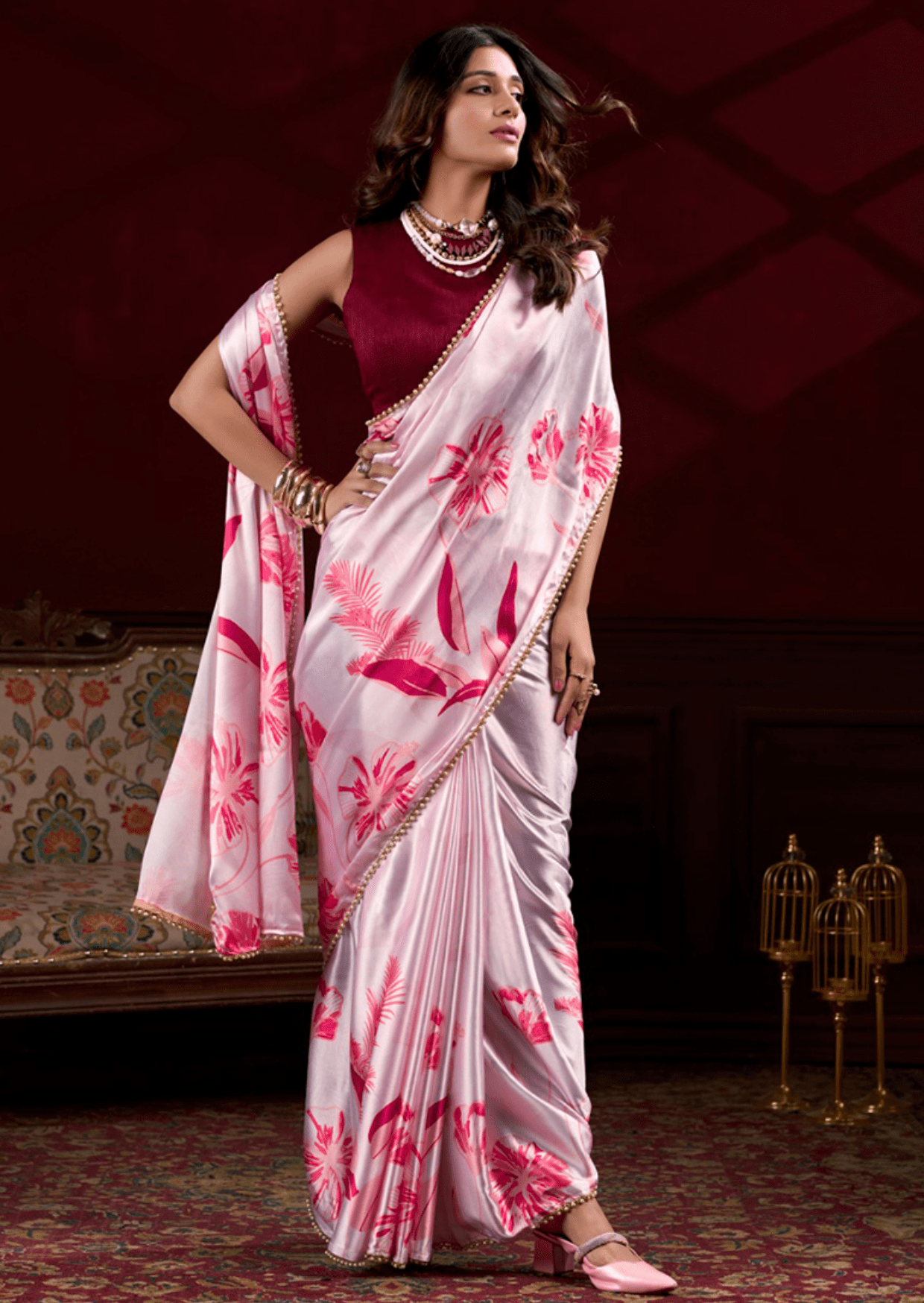 Ishitha Pink Petal Satin Silk Saree-1