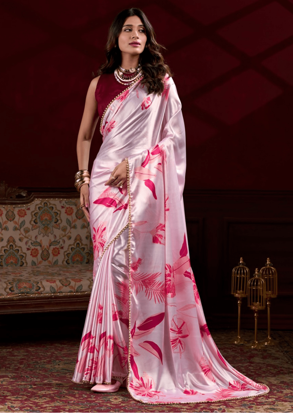 Ishitha Pink Petal Satin Silk Saree-0
