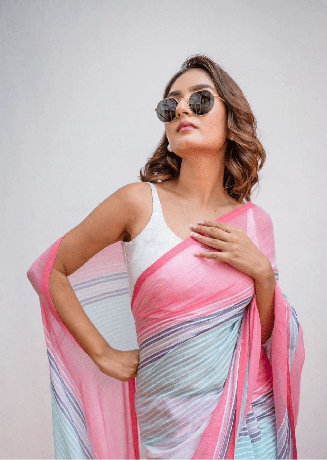 Meharika Pastel Stripe Linen Saree-0