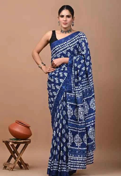 Neel Tarang Indigo Flow Mulmul Cotton Saree
