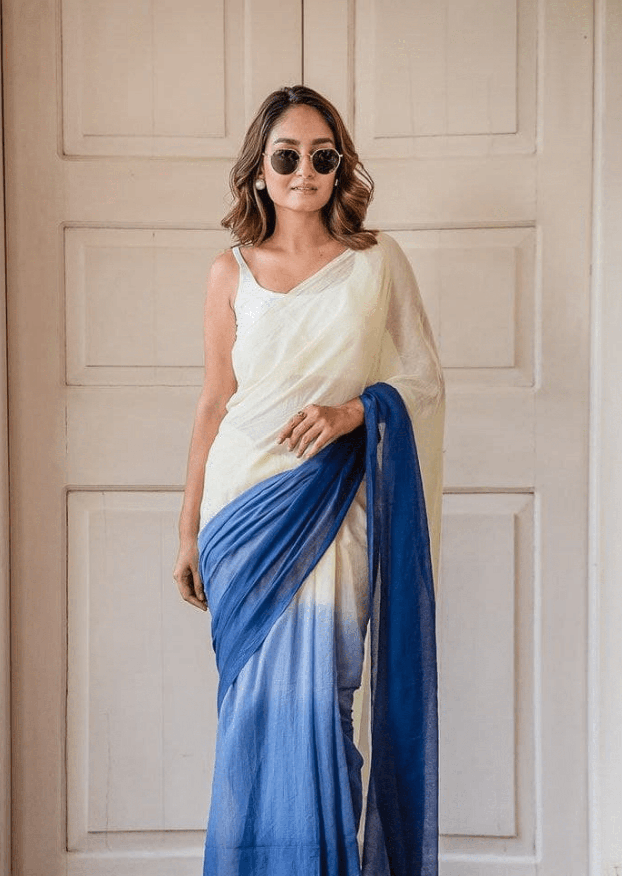 Neerja Azure Linen Ombre Saree-0