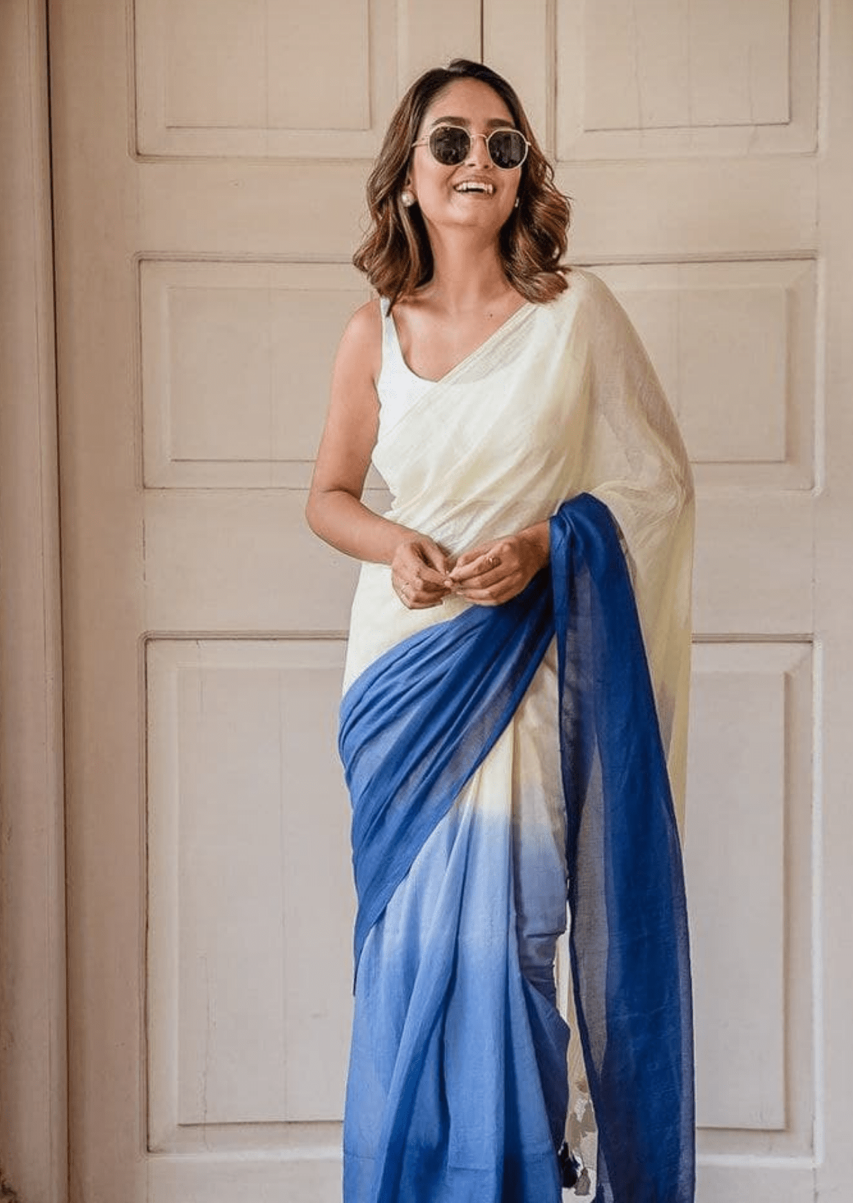 Neerja Azure Linen Ombre Saree-1