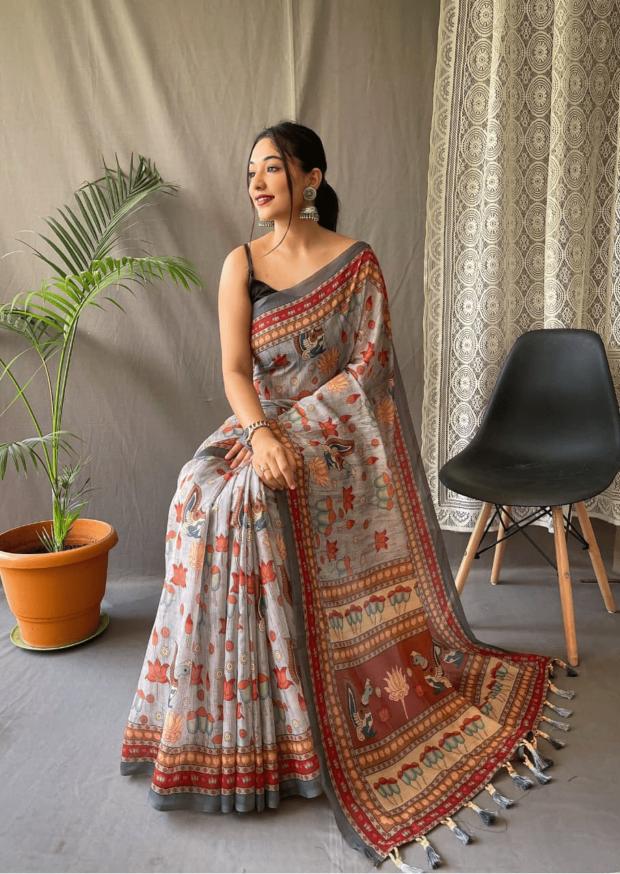 Pravya Kalamkari Malai Cotton Saree-2