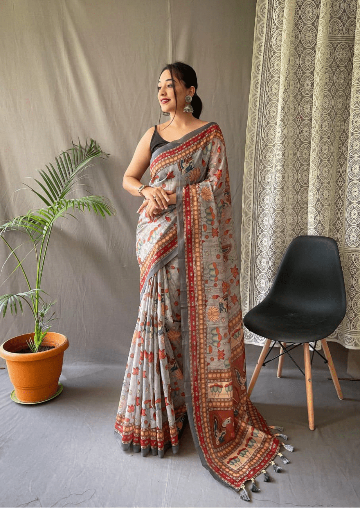 Pravya Kalamkari Malai Cotton Saree-1