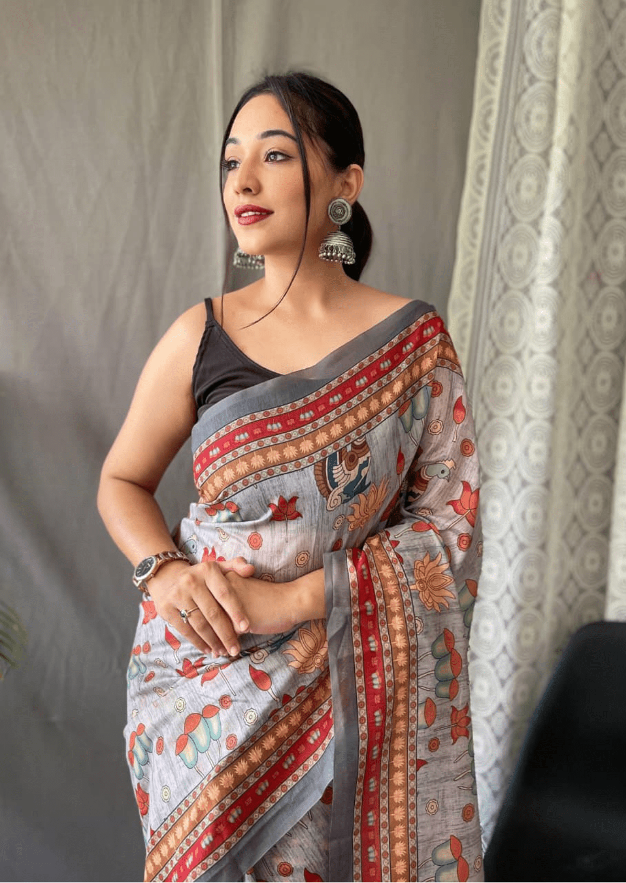 Pravya Kalamkari Malai Cotton Saree-0