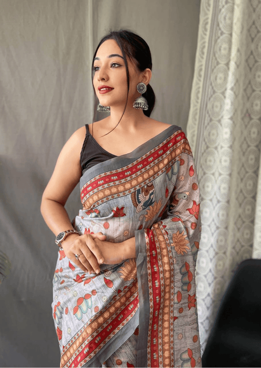 Pravya Kalamkari Malai Cotton Saree-0