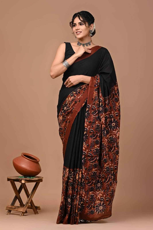 Rust Bloom Handcrafted Mulmul Cotton Saree-0