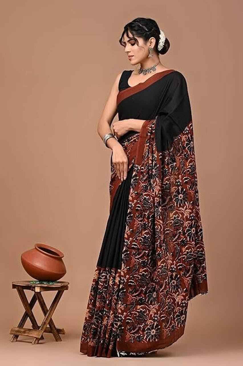Rust Bloom Handcrafted Mulmul Cotton Saree-3