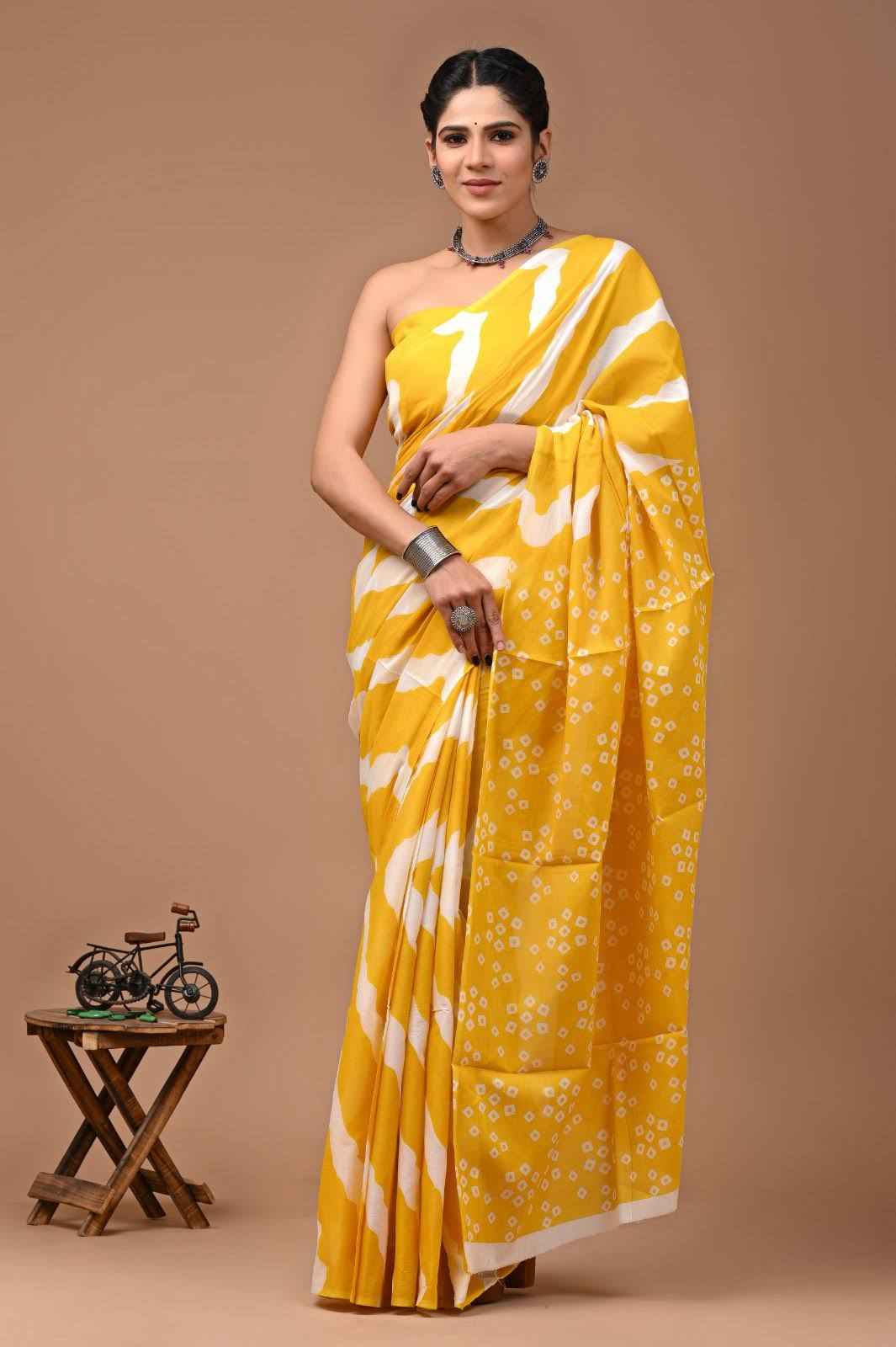 Sunflare Yellow Mulmul Cotton Saree-0