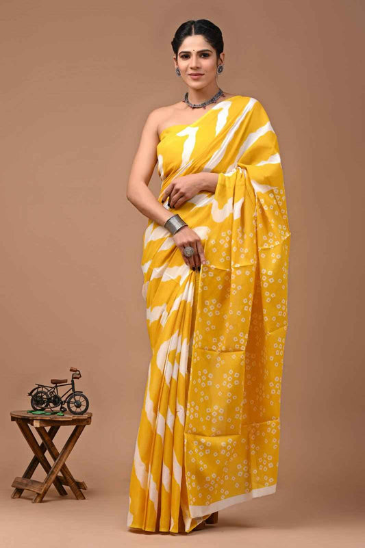 Sunflare Yellow Mulmul Cotton Saree-0