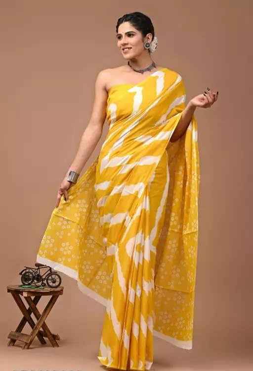 Sunflare Yellow Mulmul Cotton Saree-3