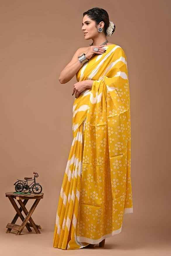 Sunflare Yellow Mulmul Cotton Saree-2