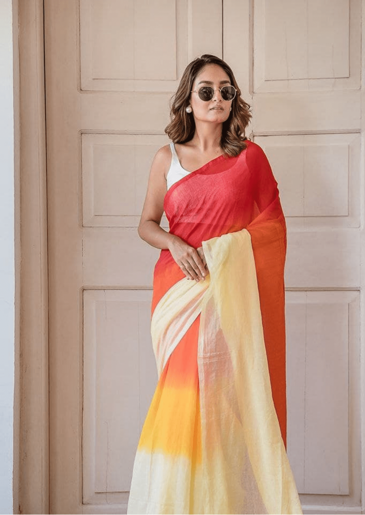 Sunset Radiance Linen Saree-0