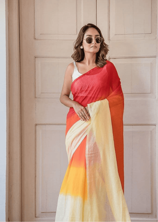 Sunset Radiance Linen Saree-0