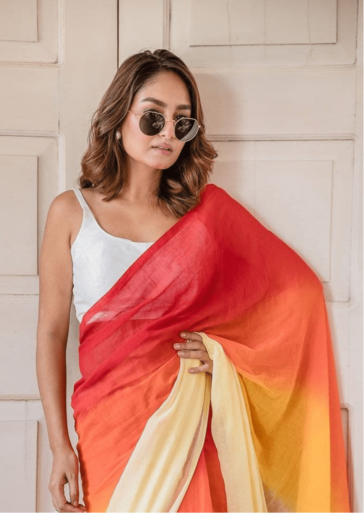 Sunset Radiance Linen Saree-2
